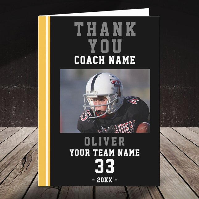 Vielen Dank Coach Yellow Football Player Foto Card Dankeskarte (Von Creator hochgeladen)