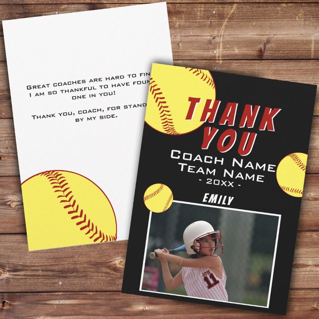 Vielen Dank Coach Yellow Softball Foto Card Dankeskarte (Von Creator hochgeladen)