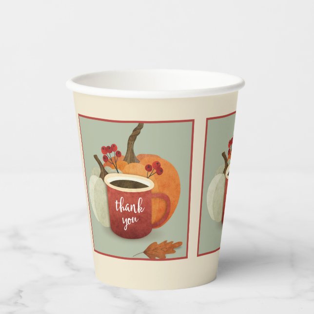 Vielen Dank, Coffee Tasse & Pumpkin Fall Thema Pappbecher (Vorderseite)