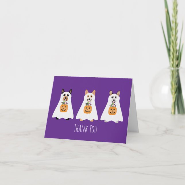 Vielen Dank Corgi Ghost Dogs Halloween Dankeskarte (Vorderseite)