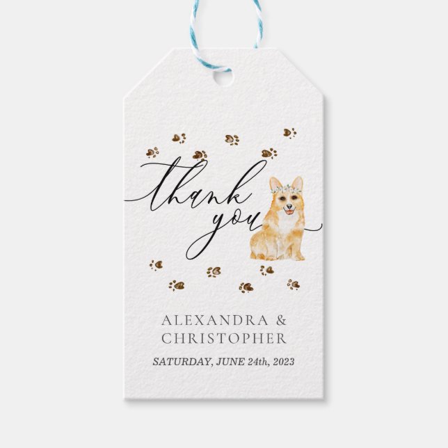 Vielen Dank Corgi PUPPY Hund Wedding Geschenkanhänger (Vorderseite)