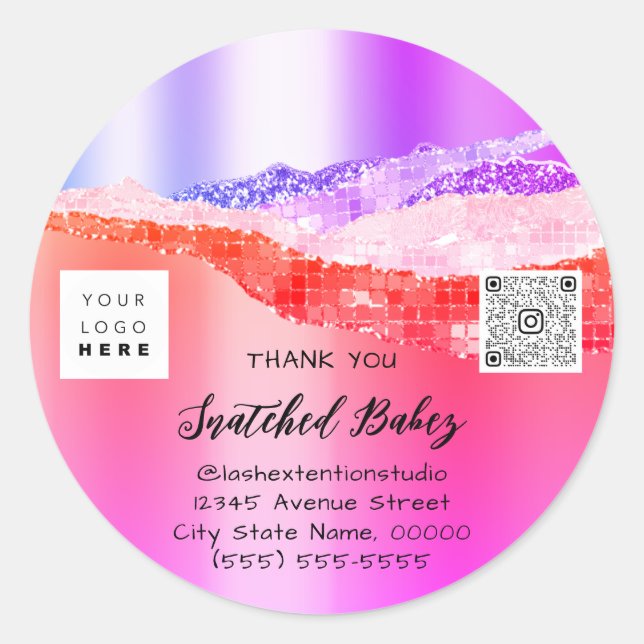 Vielen Dank Cosmetic Logo QR Code Pink Ombre Runder Aufkleber (Vorderseite)