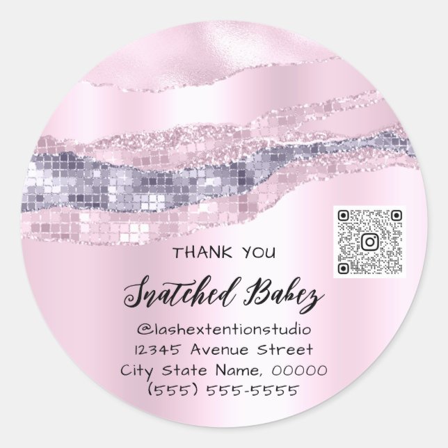 Vielen Dank Cosmetic Logo QR Code Pink PurpleGlitt Runder Aufkleber (Vorderseite)