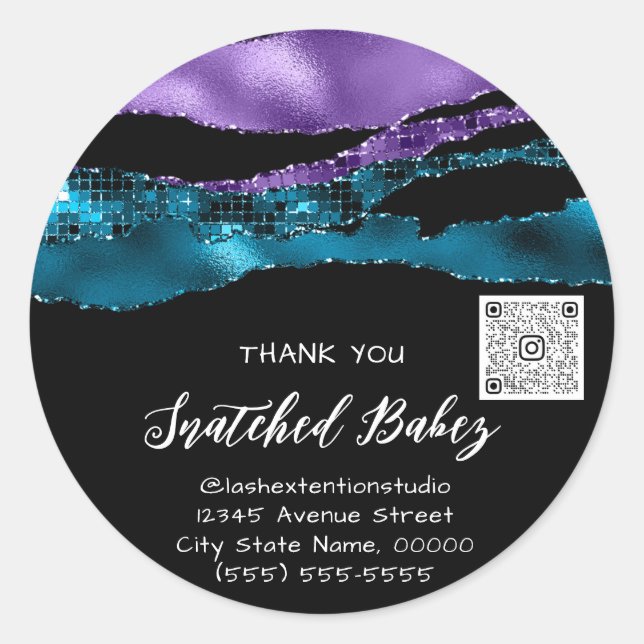 Vielen Dank Cosmetic Logo QR Code Wedding TealPurp Runder Aufkleber (Vorderseite)