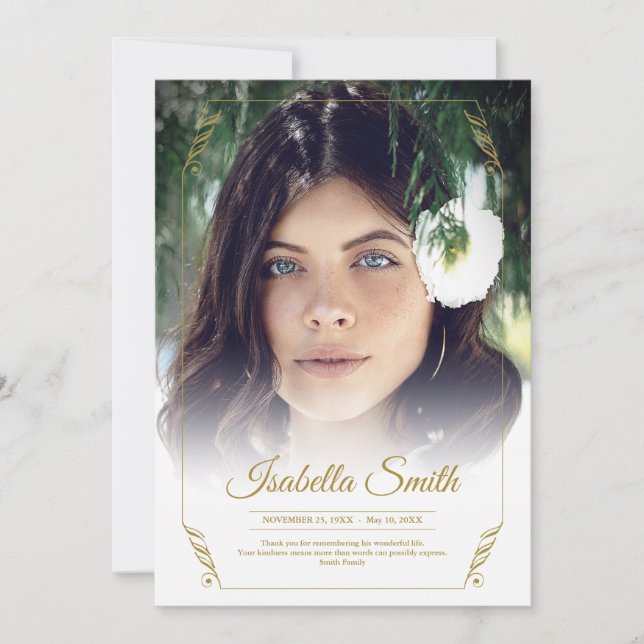 Vielen Dank Custom Beuneral Foto Beileid Trauerver Dankeskarte (Vorderseite)