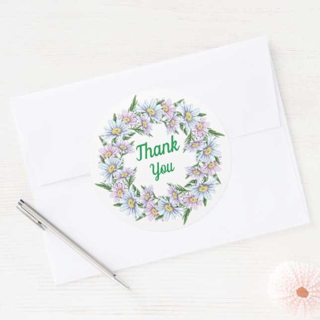 Vielen Dank Daisy Floral Wreath Sticker (Umschlag)