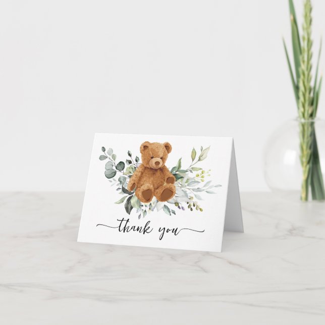 Vielen Dank, dass die Bear Greenery Baby Dusche ge Dankeskarte (Vorderseite)
