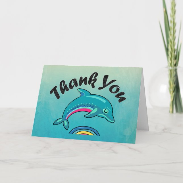 Vielen Dank, dass Sie Aquamarine grüne Dolphin in  Dankeskarte (Vorderseite)
