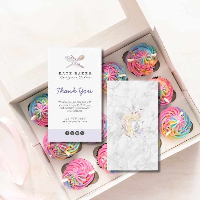 Vielen Dank, dass Sie backen Marmor Floral Wasserf Visitenkarte (Von Creator hochgeladen)
