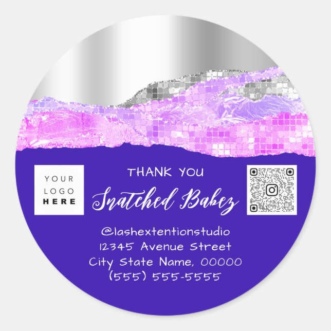 Vielen Dank, dass Sie das Logo QR Code Pink Blue R Runder Aufkleber (Vorderseite)