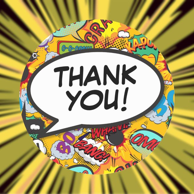 Vielen Dank, dass Sie die Sprechblase Spaß Comic Runder Aufkleber (Your Thank You Message Speech Bubble Fun Comic Classic Round Sticker)
