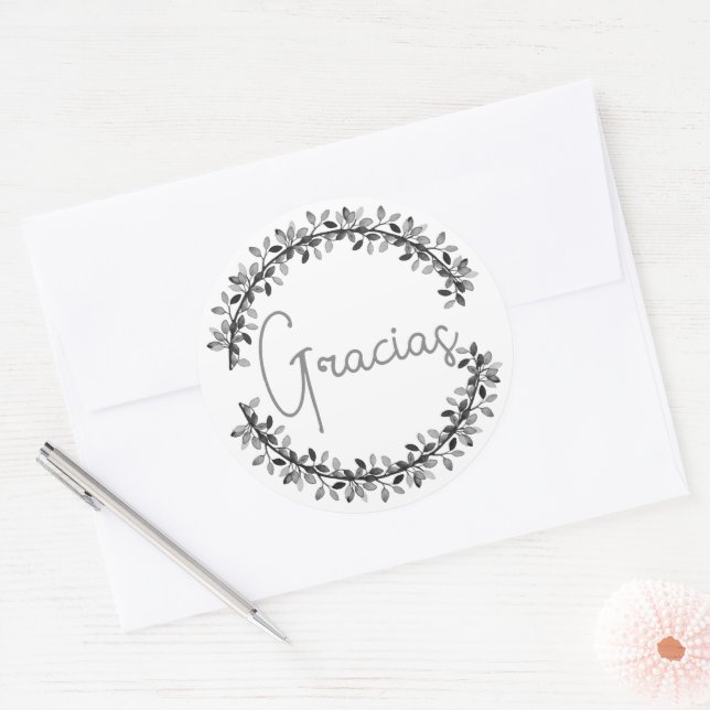 Vielen Dank, dass Sie Gracias Gray Typografy Wreat Runder Aufkleber (Umschlag)