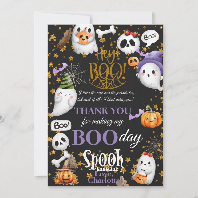 Vielen Dank, dass Sie mein 1. Boo-Day Spooktacular Dankeskarte (Vorderseite)