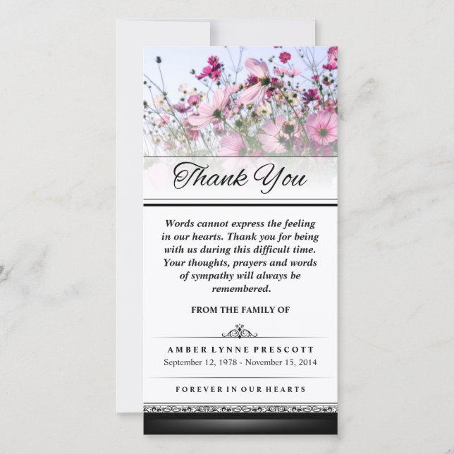 Vielen Dank, dass Sie mit rosa Blume keine Wörter  Dankeskarte (Vorderseite)