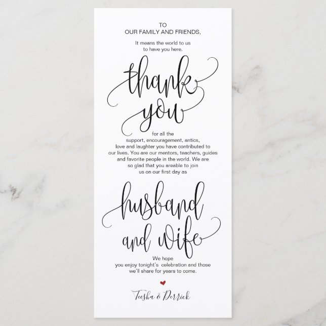 Vielen Dank, dass Sie Platz Setting Card für Weddi Programm (Vorderseite)