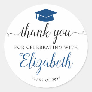 Vielen Dank, dass Sie Script Blue Grad Graduation Runder Aufkleber