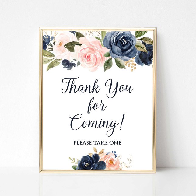 Vielen Dank, dass Sie sich für die Signatur Navy & Poster (Thank You For Coming Please Take One Favor Sign, Navy & Blush Floral)