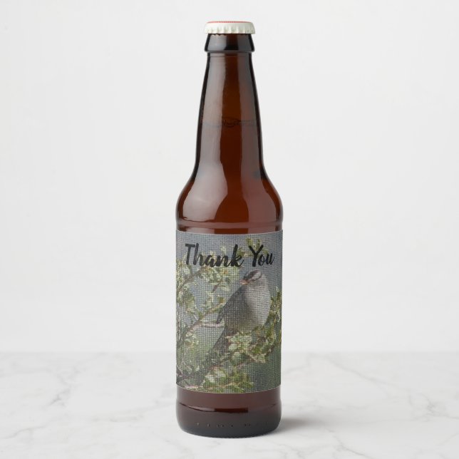 Vielen Dank, dass Sie Sparrow auf Branch Mosaic Au Bierflaschenetikett (Vorderseite)