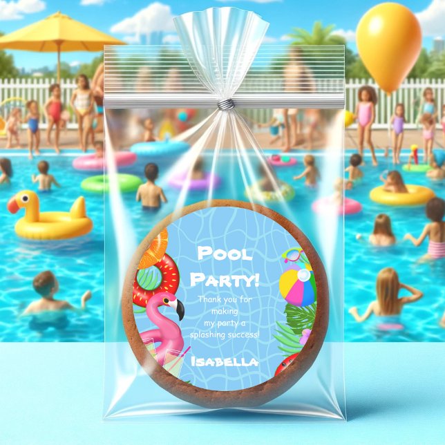 Vielen Dank, dass Sie Spaß Pool Party Schwimmen Ge Runder Aufkleber (Add a splash of fun to your favors with these vibrant stickers!)