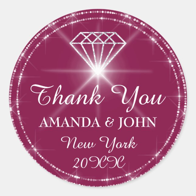 Vielen Dank Diamond Marsala Name Wedding Bridal 16 Runder Aufkleber (Vorderseite)