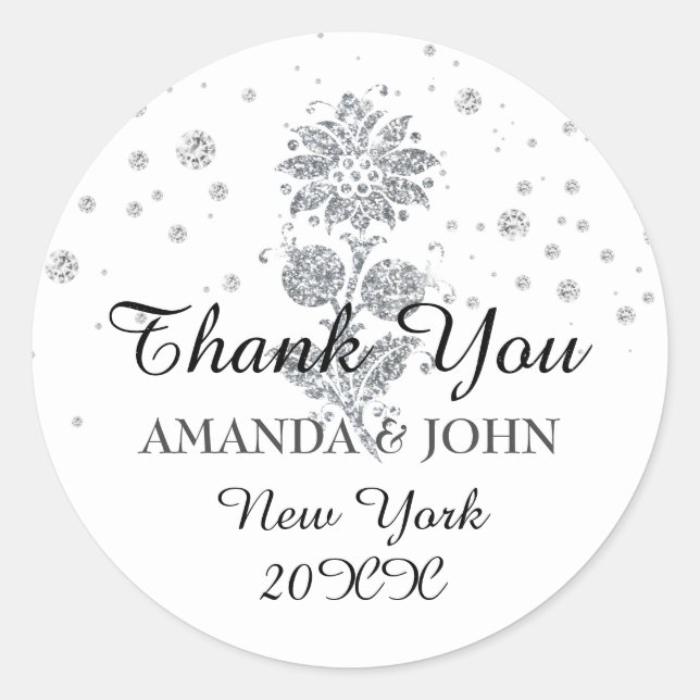 Vielen Dank Diamond Name Wedding Bridal Sweet16. Runder Aufkleber (Vorderseite)