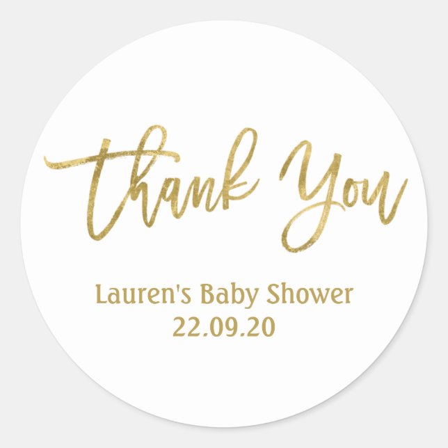 Vielen Dank, die goldene Babydusche Runder Aufkleber (Vorderseite)