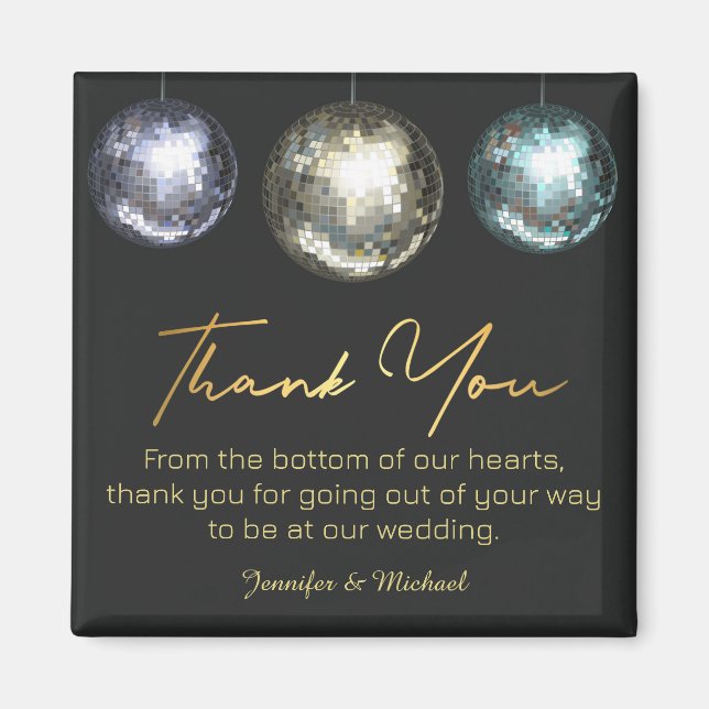 Vielen Dank Disco Kugeln schwarz golden Hochzeit Magnet (Vorne)