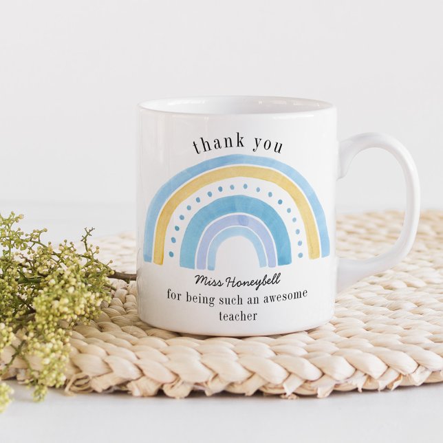 Vielen Dank Doodle Blue Rainbow Phantastisch Teach Kaffeetasse (Awesome Teacher thank you gift mug with pastel rainbow
)