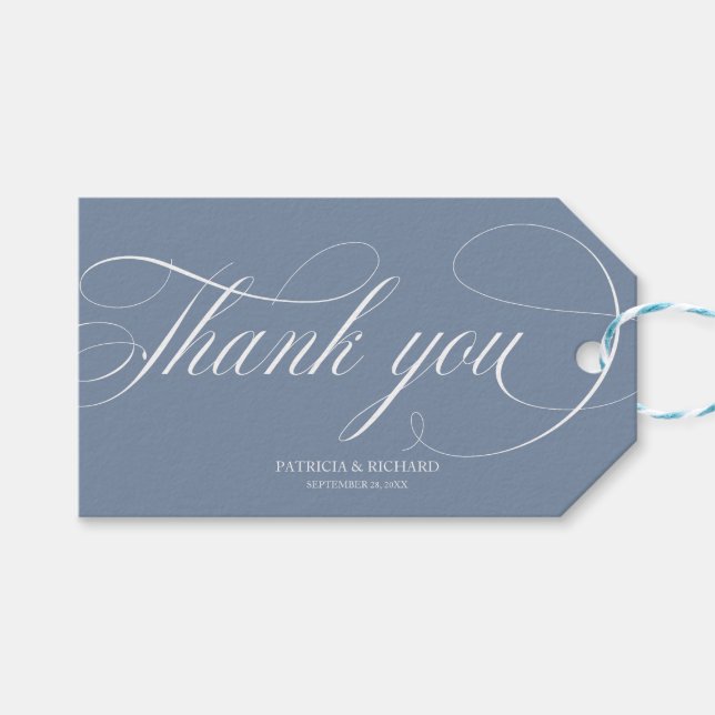Vielen Dank - Dusty Blue Gastgeschenk Hochzeit Tag Geschenkanhänger (Vorderseite (Horizontal))