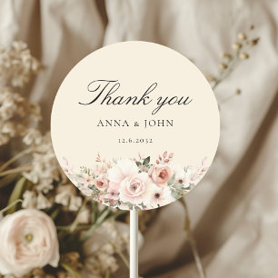 Vielen Dank! Elegant, beige, pastellfarben, Blume, Runder Aufkleber