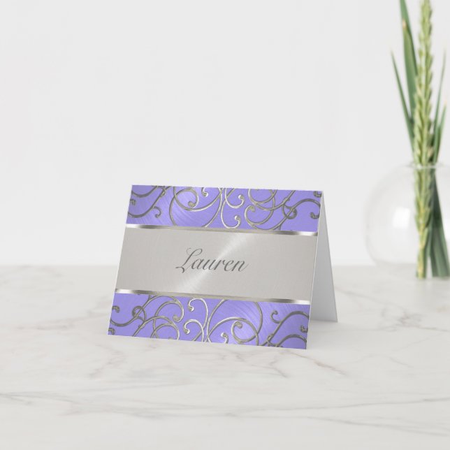 Vielen Dank Elegant Lavender Lila Silver Filigre Dankeskarte (Vorderseite)