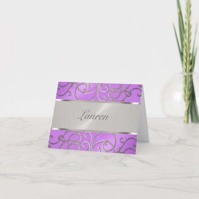 Vielen Dank Elegant Orchid Lila Silver Filigree Dankeskarte (Vorderseite)