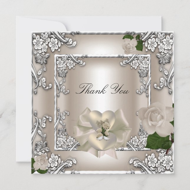 Vielen Dank Elegant Wedding Cream Rose Silver Whit Dankeskarte (Vorderseite)