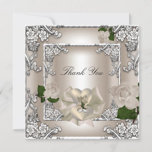 Vielen Dank Elegant Wedding Cream Rose Silver Whit Dankeskarte (Vorderseite)