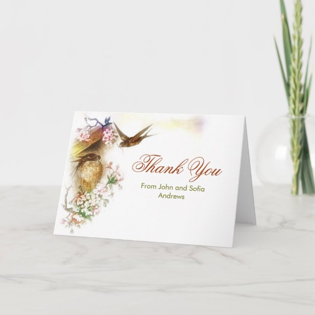 Vielen Dank elegante Liebesvögel Hochzeitskarte Dankeskarte (Vorderseite)