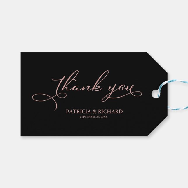 Vielen Dank - Elegante Rose Gold Gastgeschenk Hoch Geschenkanhänger (Vorderseite (Horizontal))