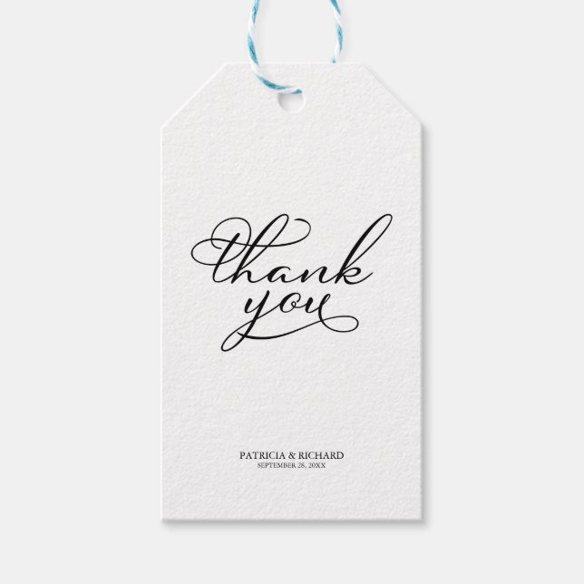 Vielen Dank - Elegante Script-Gastgeschenk Hochzei Geschenkanhänger (Vorderseite)