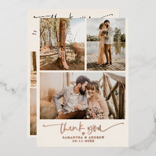 Vielen Dank errötet Skript Herz 6 Fotos Hochzeit Folieneinladung