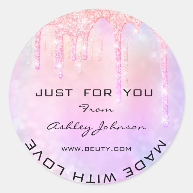 Vielen Dank, erstellt mit Liebe Spark Tropfen Glit Runder Aufkleber (Vorderseite)