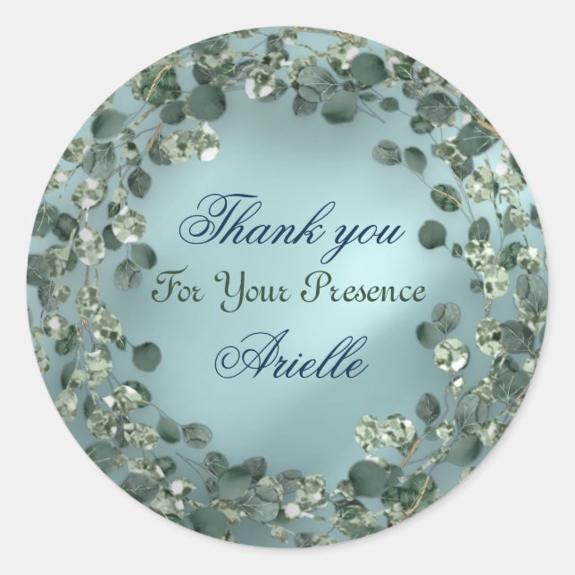 Vielen Dank Eucalyptus Birthday Bride Greenery Aqu Runder Aufkleber (Vorderseite)