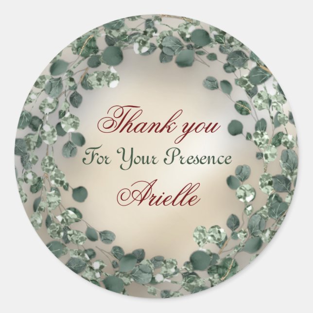 Vielen Dank Eucalyptus Birthday Bride Greenery Ivo Runder Aufkleber (Vorderseite)