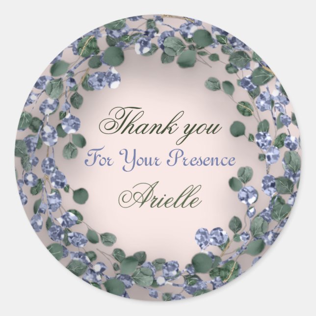 Vielen Dank Eucalyptus Birthday Mint Greenery Blue Runder Aufkleber (Vorderseite)