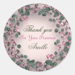 Vielen Dank Eucalyptus Birthday Mint Greenery Pink Runder Aufkleber