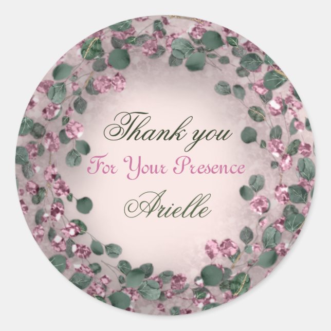 Vielen Dank Eucalyptus Birthday Mint Greenery Pink Runder Aufkleber (Vorderseite)