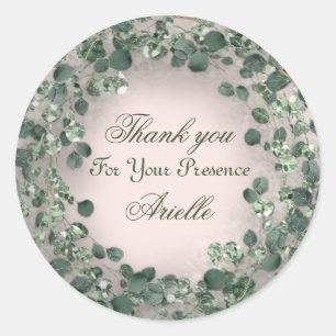 Vielen Dank Eucalyptus Birthday Rustic GREEN Pulve Runder Aufkleber