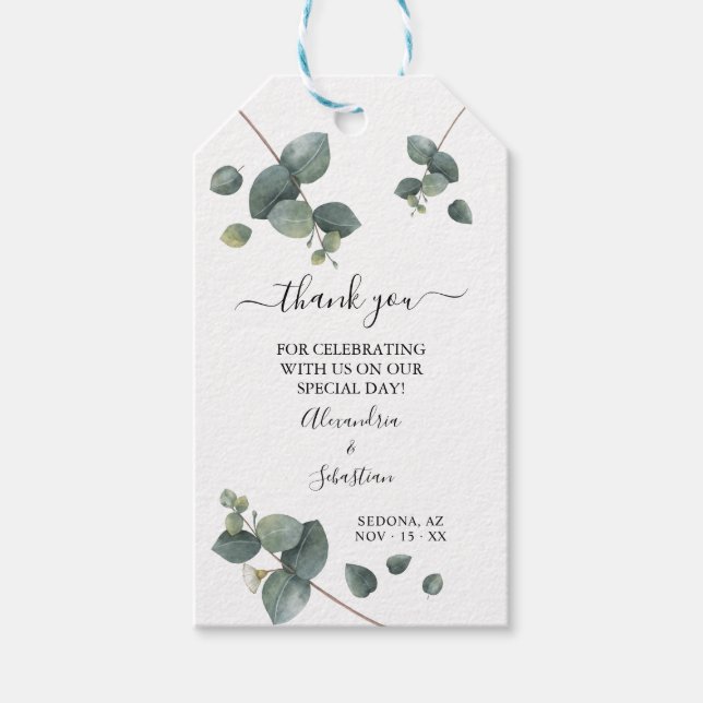 Vielen Dank Eukalyptus Greenery Gastgeschenk Hochz Geschenkanhänger (Vorderseite)