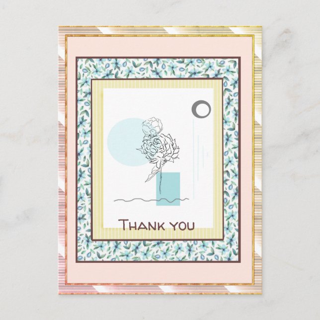 Vielen Dank Floral Blue Gold Spark Abstrakt Postkarte (Vorderseite)