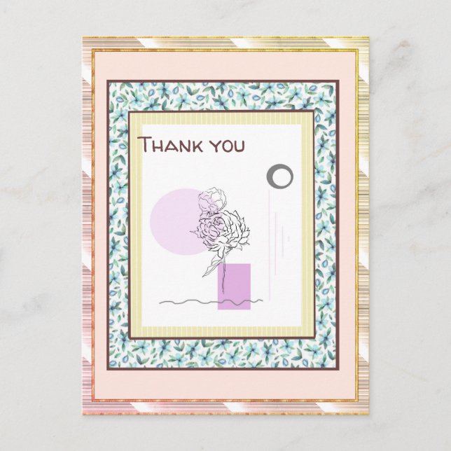 Vielen Dank Floral Pink Blue Gold Park Abstrakt Postkarte (Vorderseite)