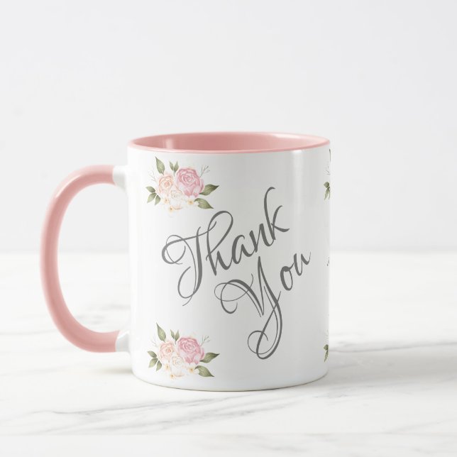 Vielen Dank Floral Pink Wasserfarbe Hübsch Tasse (Links)