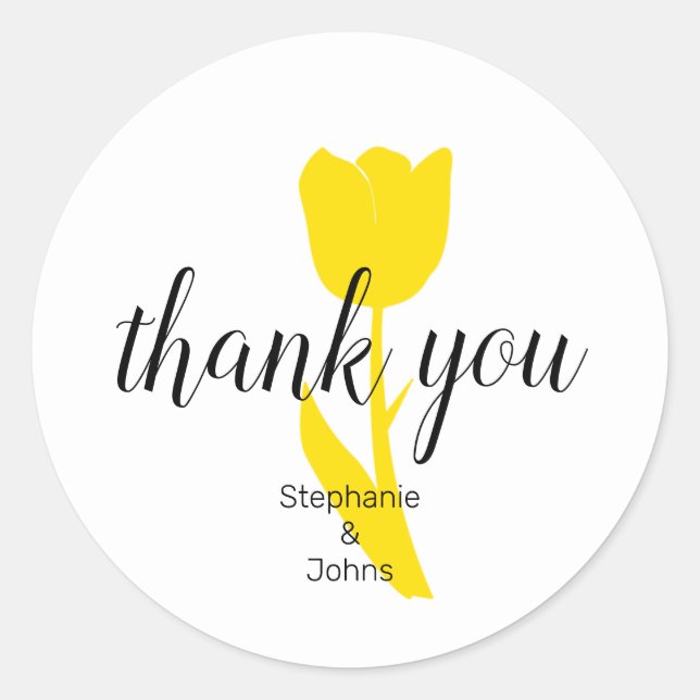 Vielen Dank Floral Yellow Tulips Custom Wedding Runder Aufkleber (Vorderseite)